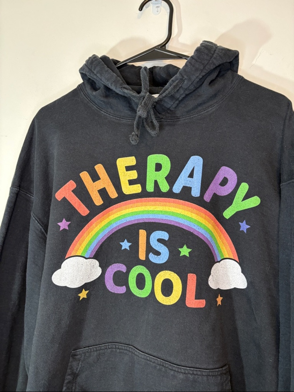 Therapy Is Cool 2XL Graphic Hoodie Rainbow Pride Feelings Therapist Gift Cozy